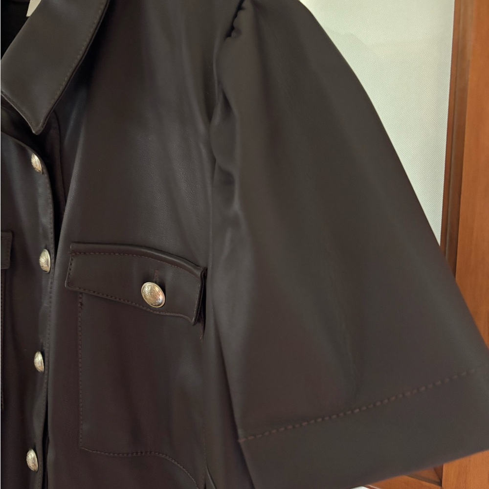 LOFT Dark Brown Mini Dress with Button Detail - Picture 2 of 4